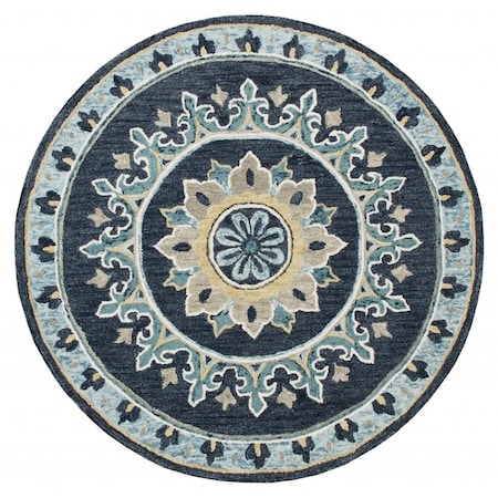 Palacedesigns 7 ft. Round Blue Floral Medallion Area Rug - Blue - 7' PA3645182